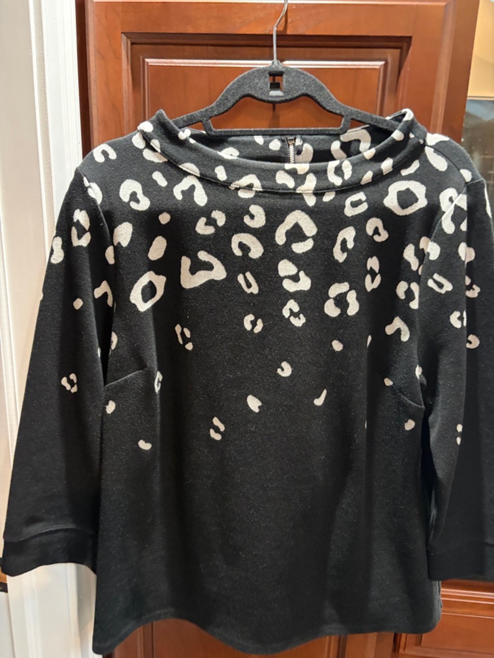 Talbots Black Tunic with Cream Leopard Print